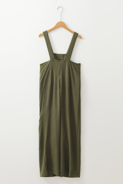 Stacey B's Jungle Green Solid Color Buttoned Straight Leg Overall