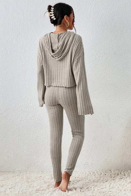 Stacey B's Lettuce Hem Dropped Shoulder Hooded Top and Pants Set