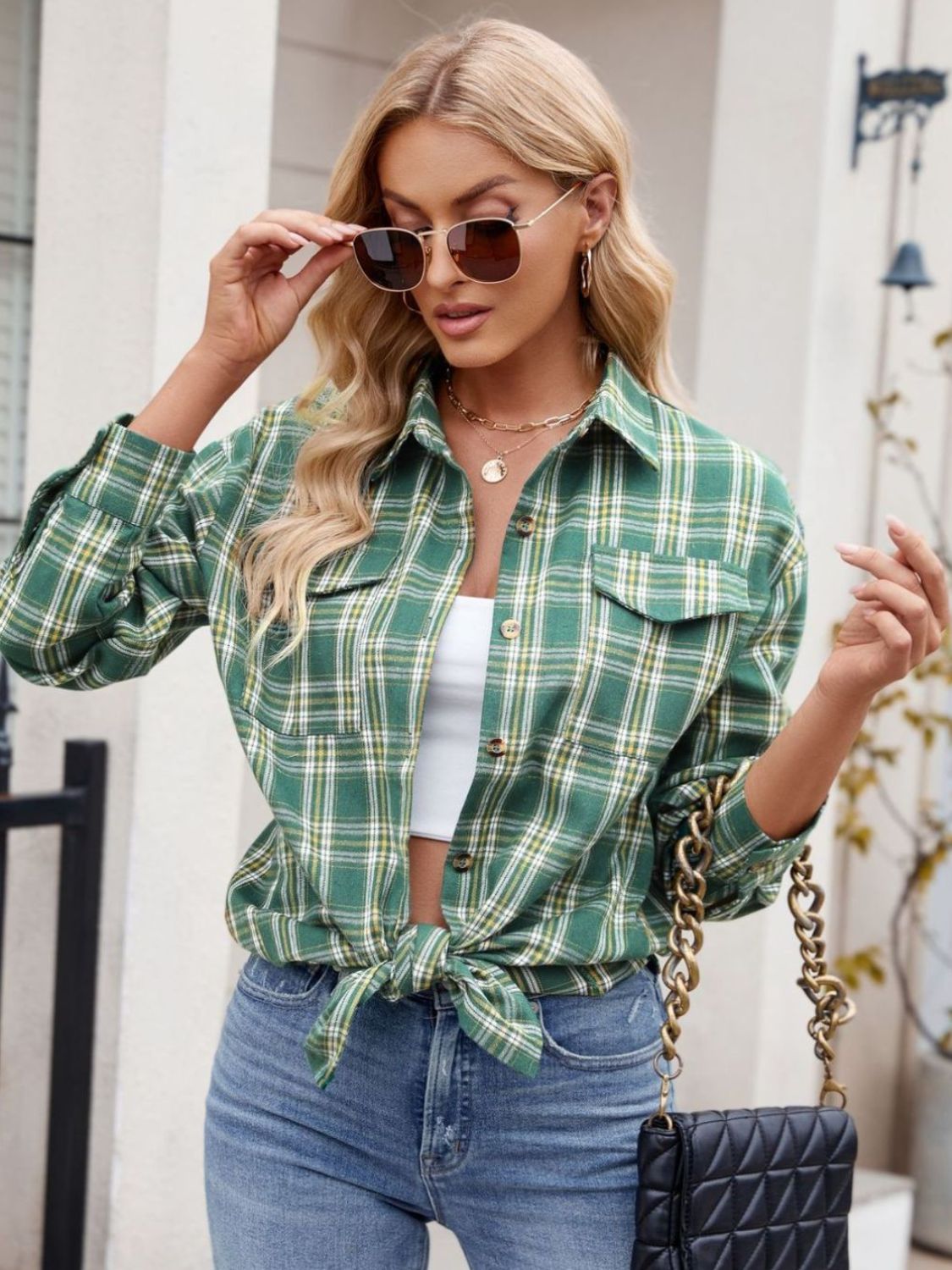 Stacey B's Mandy Plaid Button Up Long Sleeve Shirt