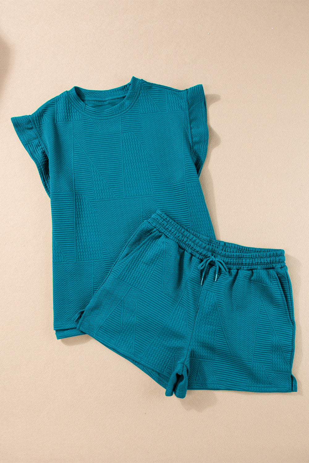 Stacey B's Round Neck Top and Drawstring Shorts Set