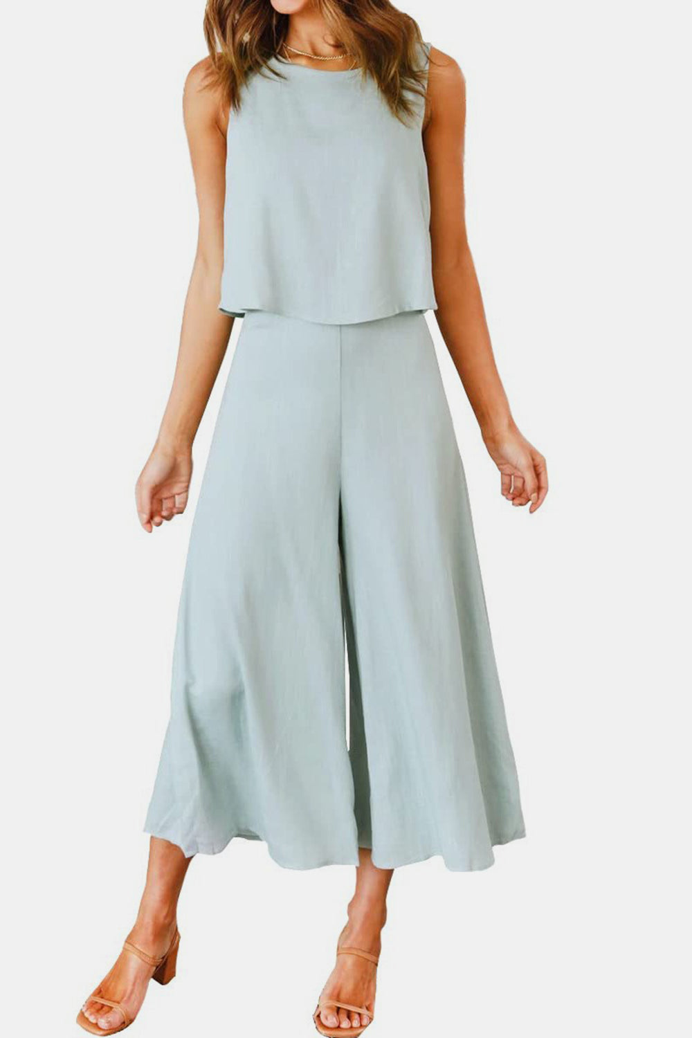 Stacey B's Round Neck Top and Wide Leg Pants Set