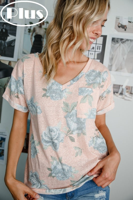 Stacey B's Plus Triblend Floral Pocket Top