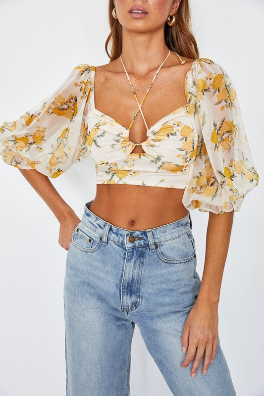 Stacey B's Chiffon Balloon Sleeved Bustier Crop Top