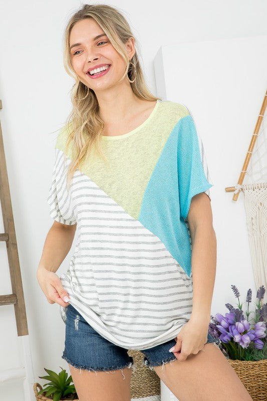 Stacey B's  Plus  Low Gauge Colorblock Top