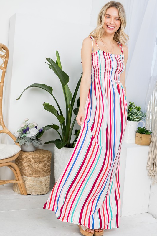 Stacey B's Plus Stripe Smocked Maxi Dress