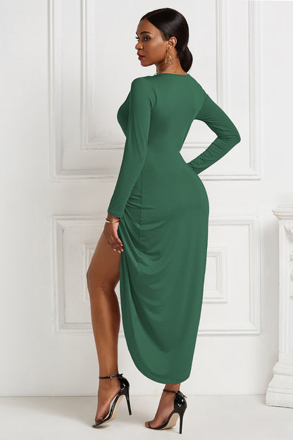 Stacey B's High-low Ruched Surplice Long Sleeve Dress