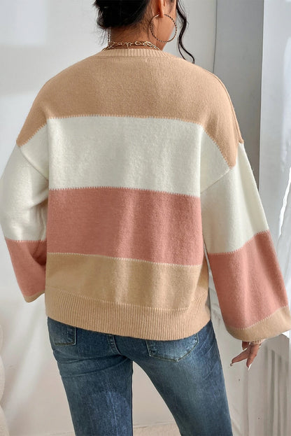 Stacey B's Dusty Pink Color Block Lantern Sleeve Drop Shoulder Sweater