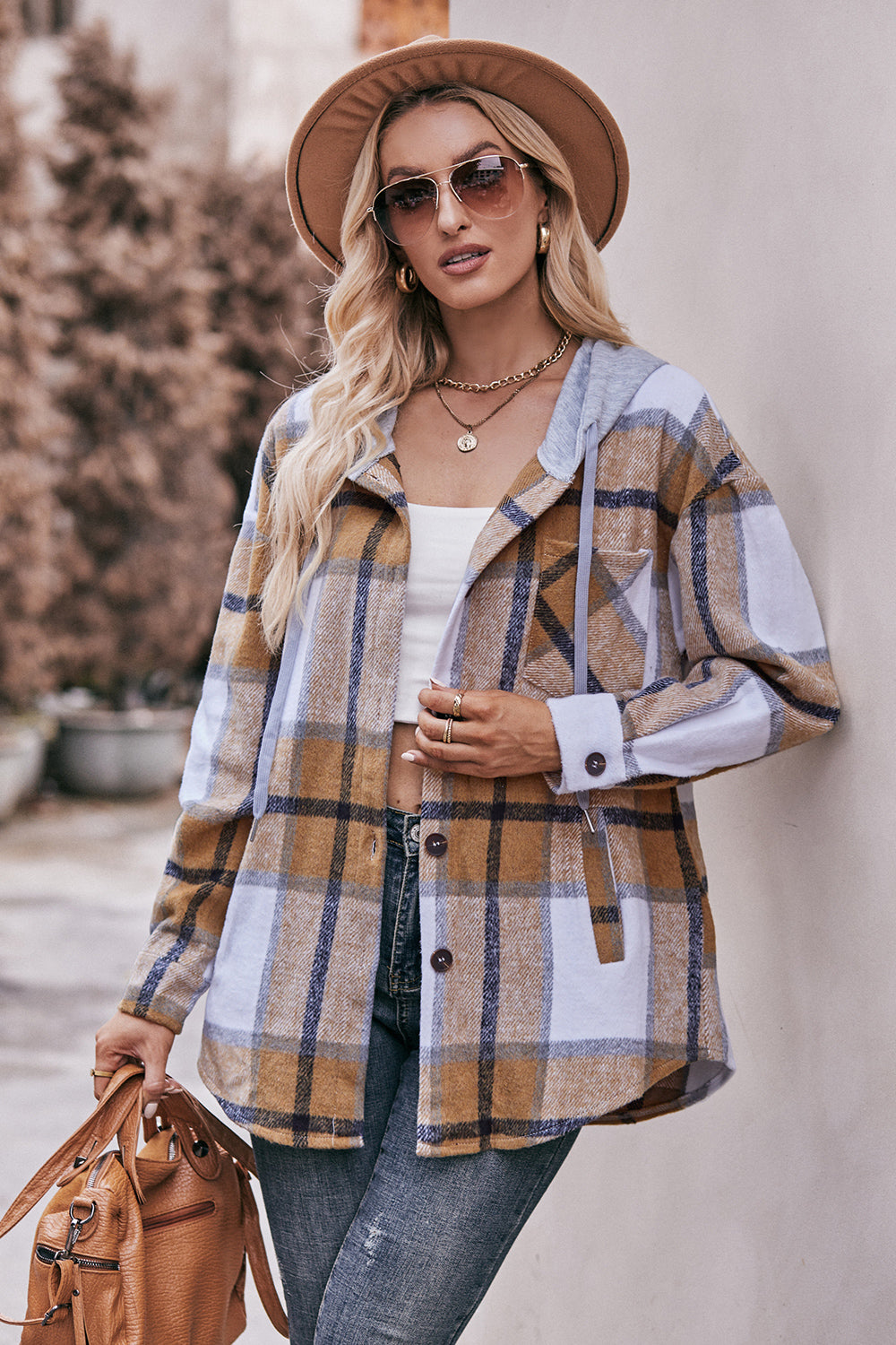 Stacey B's Mandy Plaid Dropped Shoulder Hooded Jacket