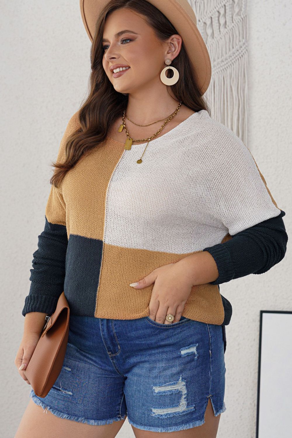 Stacey B's Color Block Round Neck Sweater