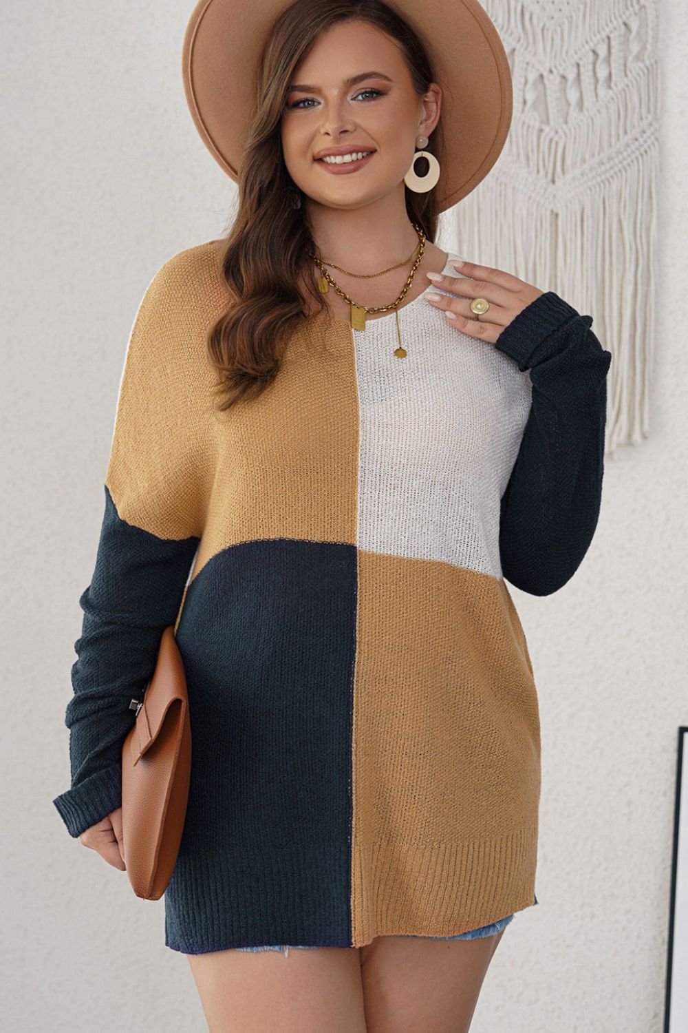 Stacey B's Color Block Round Neck Sweater