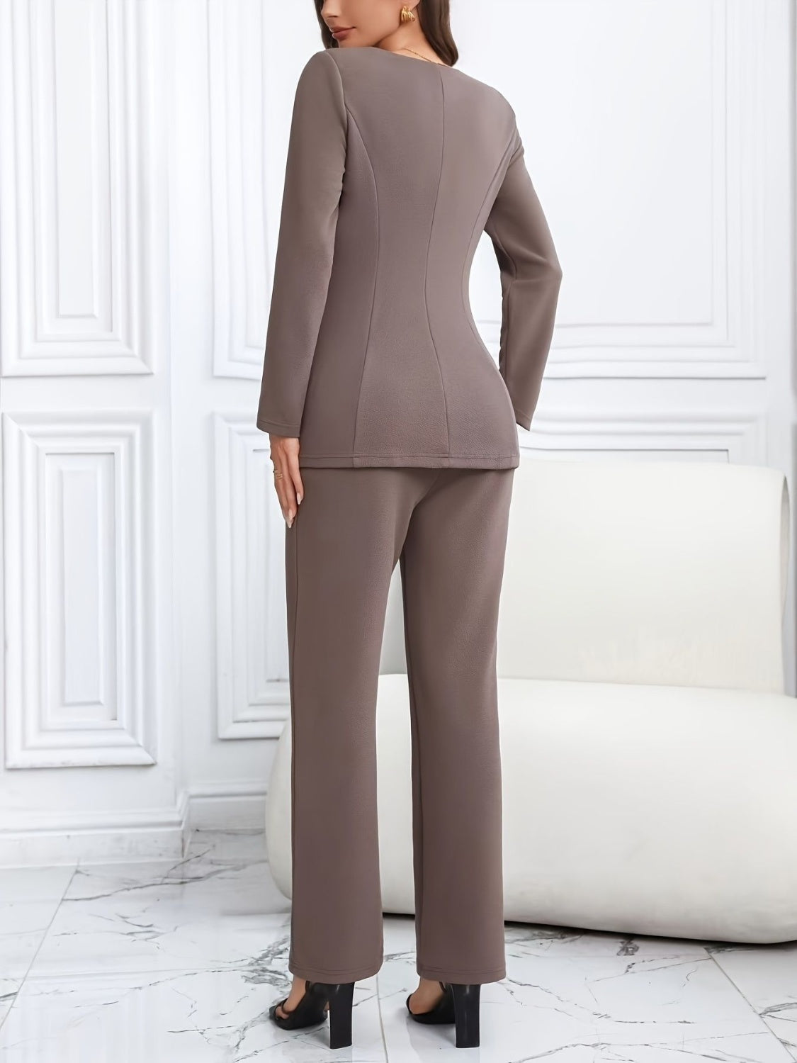 Stacey B's Square Neck Button Up Blazer and Pants Set