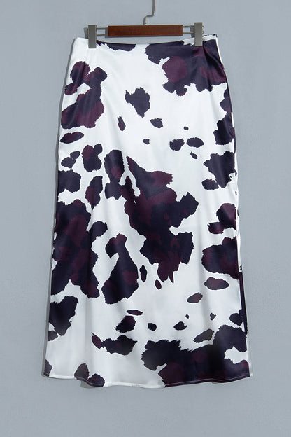 Stacey  B's Brown Abstract Print Western Long Metal Zip-Up Waist Daily Wear Skirt