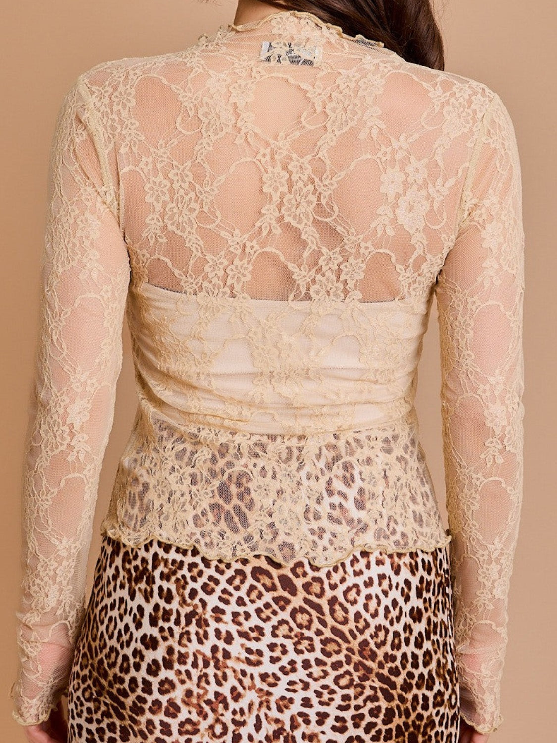 Stacey B's Lace Mock Neck Long Sleeve Top