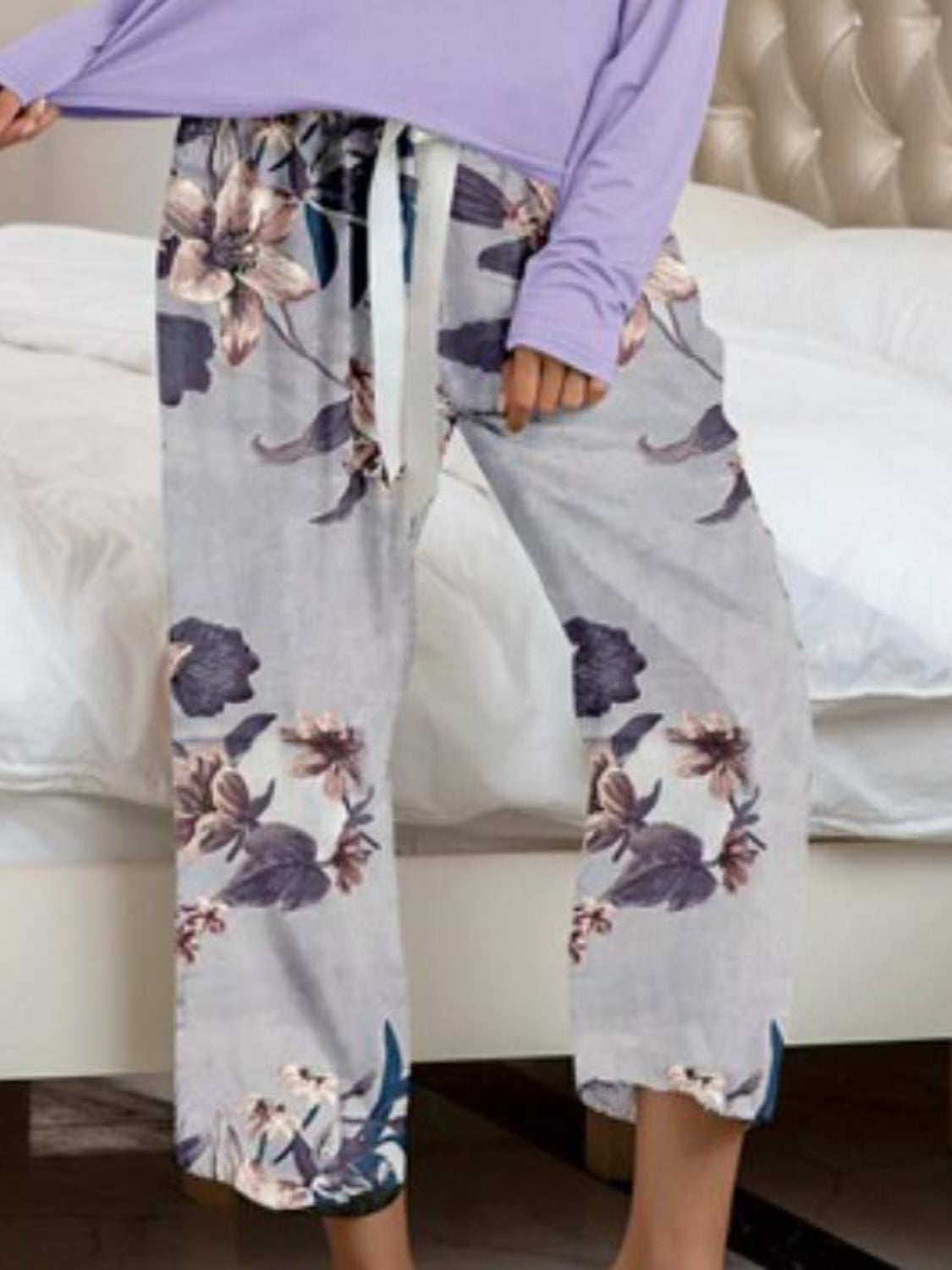 Stacey B's Round Neck Top and Printed Pants Lounge Set