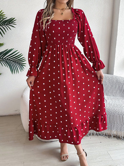 Stacey B's Polka Dot Flounce Sleeve Midi Dress