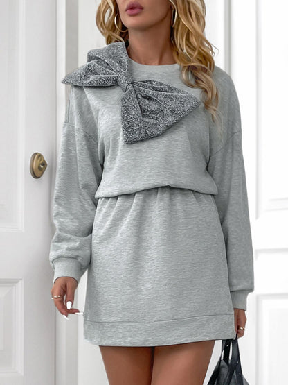 Stacey B's Perfee Bow Dropped Shoulder Long Sleeve Mini Dress