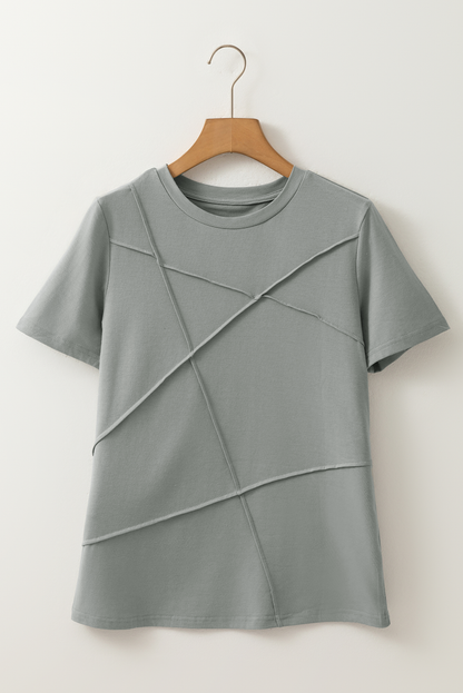 Stacey B's Medium Grey Solid Color Toothpick Stripe Round Neck T Shirt