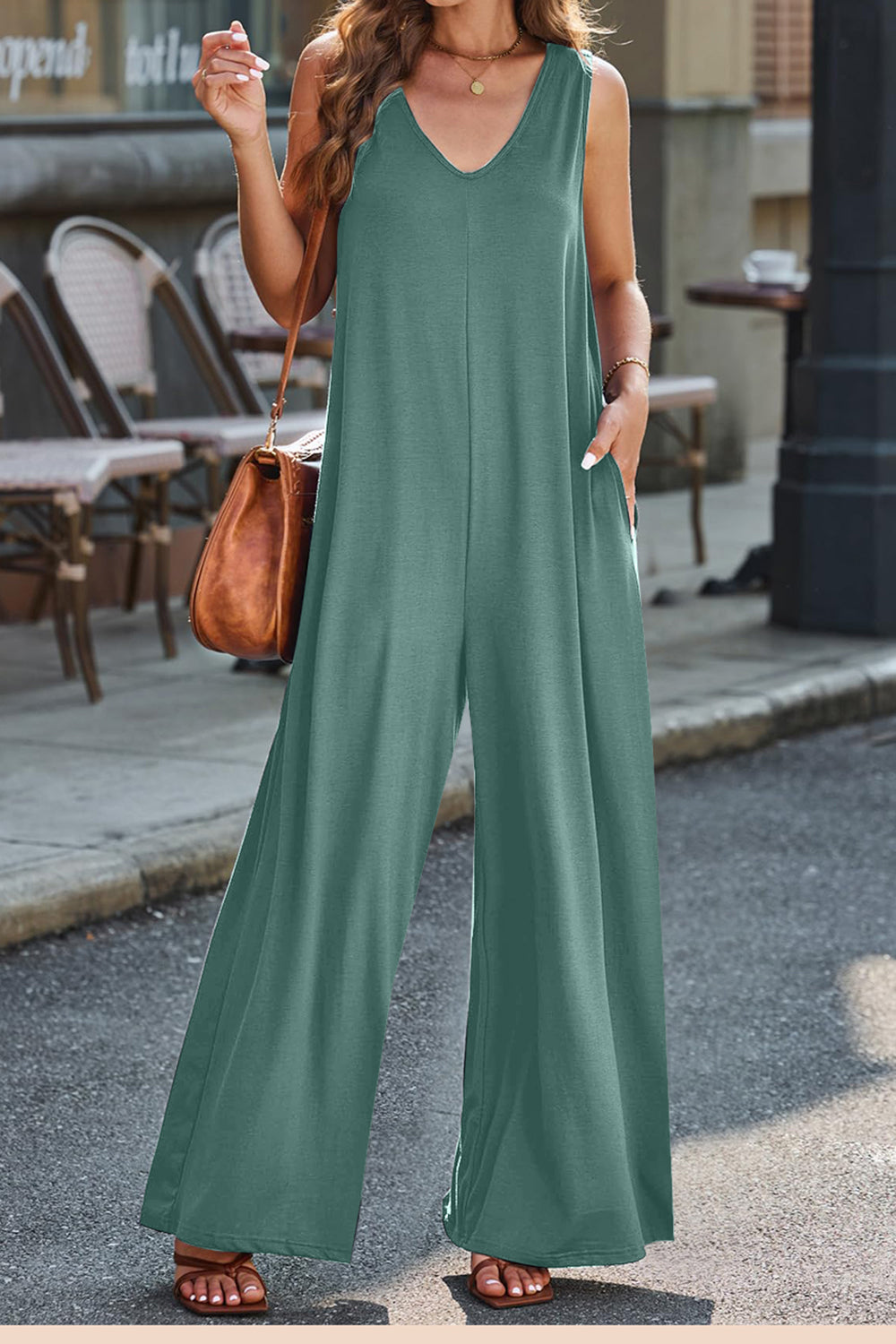 Stacey B's Full Size V-Neck Wide Strap Jumpsuit