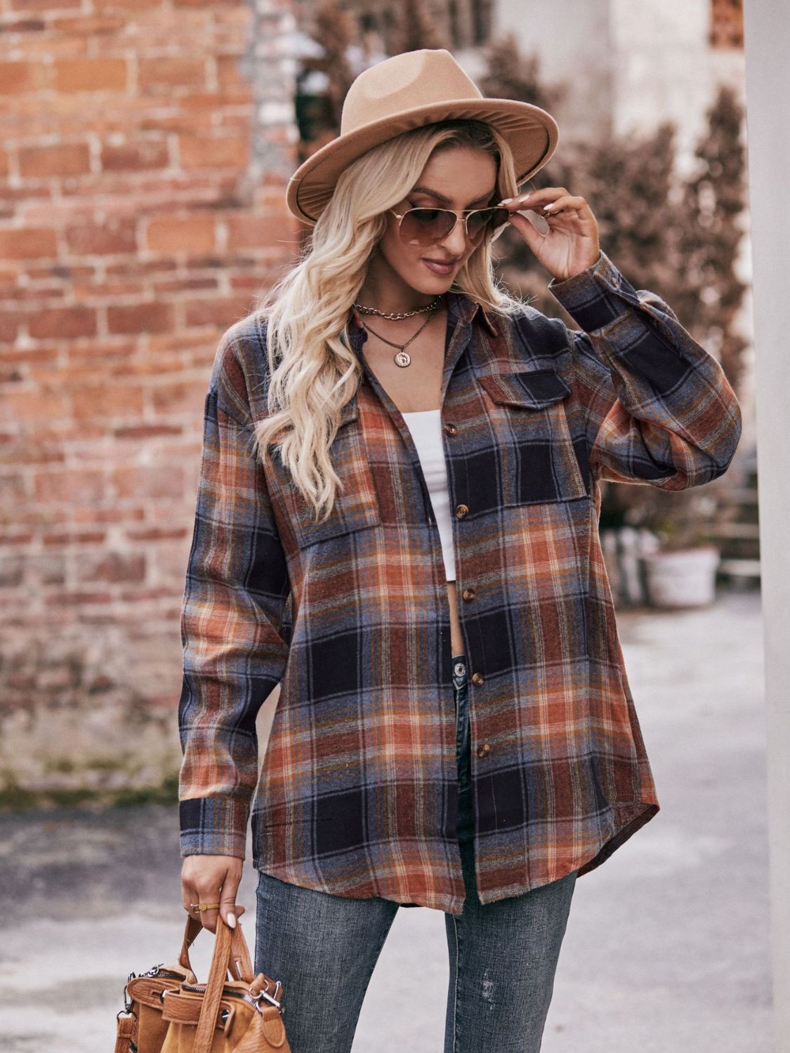 Stacey B's Mandy Plaid Dropped Shoulder Longline Shirt