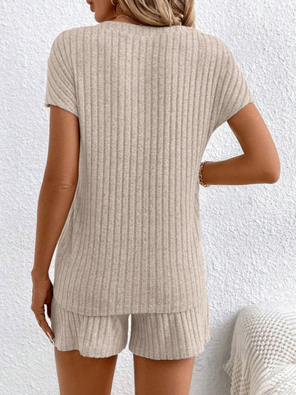 Stacey B's Ribbed V-Neck Top and Shorts Set