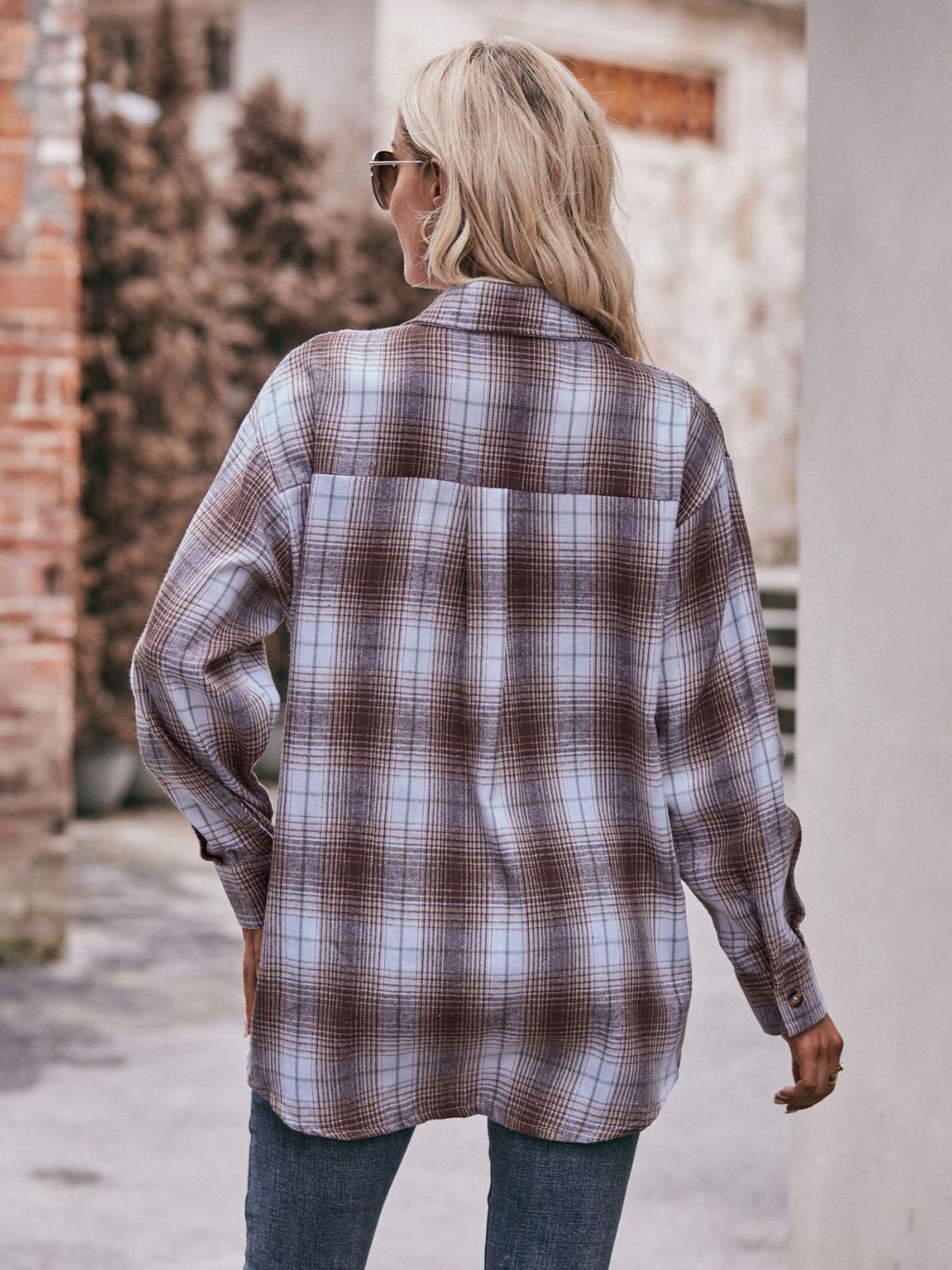 Stacey B's Mandy Plaid Dropped Shoulder Longline Shirt