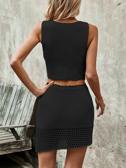 Stacey B's Button Up Sleeveless Top and Drawstring Skirt Set