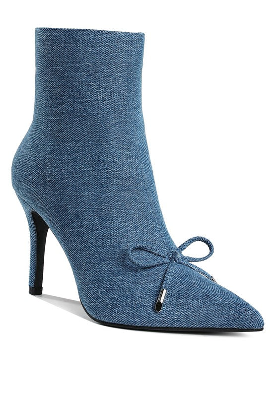 Stacey B's Flapper Bow Detail Denim Ankle Boots