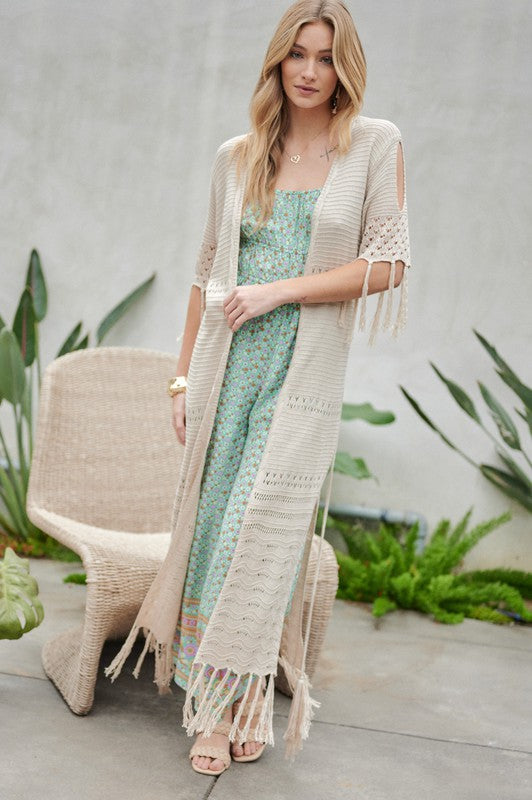 Stacey B's Solid Long Cardigan With Fringe