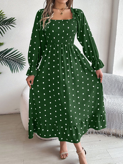 Stacey B's Polka Dot Flounce Sleeve Midi Dress