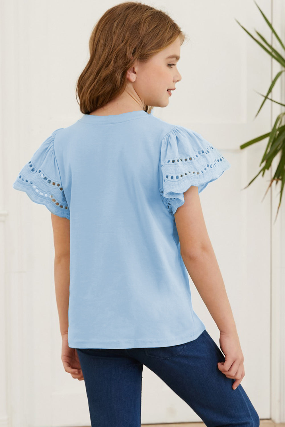 Stacey B's Round Neck Flutter Sleeve T-Shirt