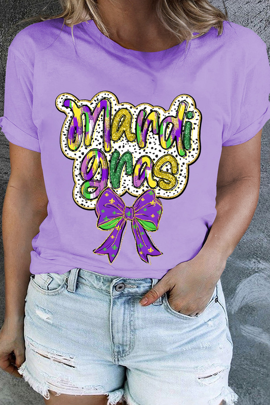 Stacey B's Orchid Petal mardi gras Bow Graphic Crewneck Plus Size Tee