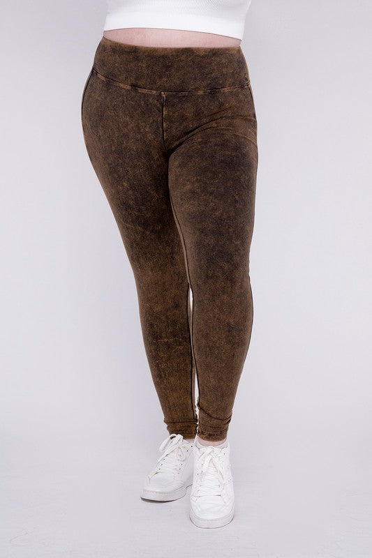 Stacey B's Plus Mineral Washed Wide Waistband Yoga Leggings