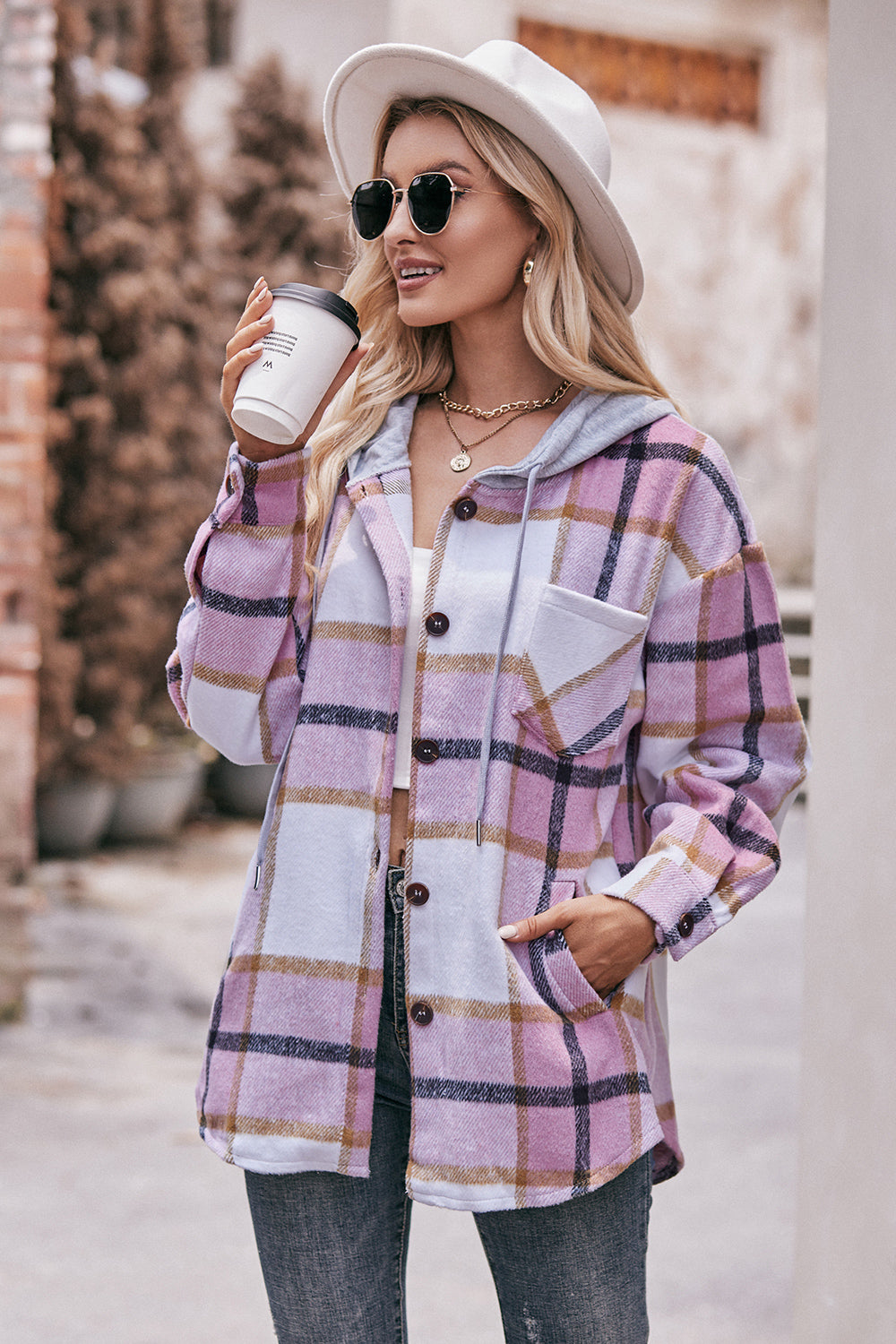 Stacey B's Mandy Plaid Dropped Shoulder Hooded Jacket