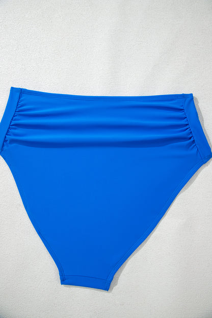 Stacey B's Blue Colorblock Square Neck Top Pleated High Waisted Bikini