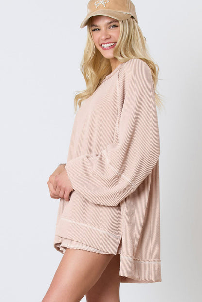 Stacey B's Jet Stream Corded Lantern Sleeve Pullover and Ruffle Mini Skirt Set