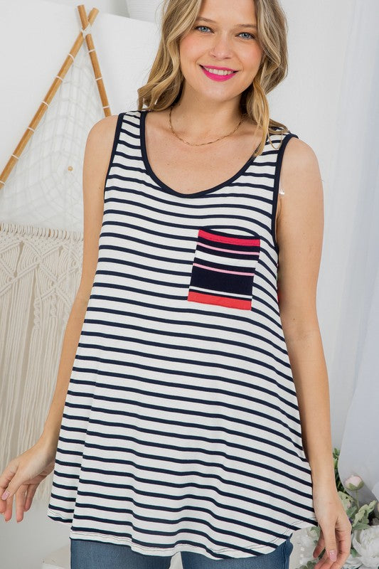 Stacey B's Plus Mixed  Stripe Tank Top