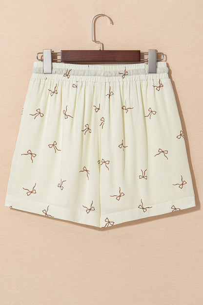 Stacey B's White Bow Print Lace Drawstring Casual Shorts