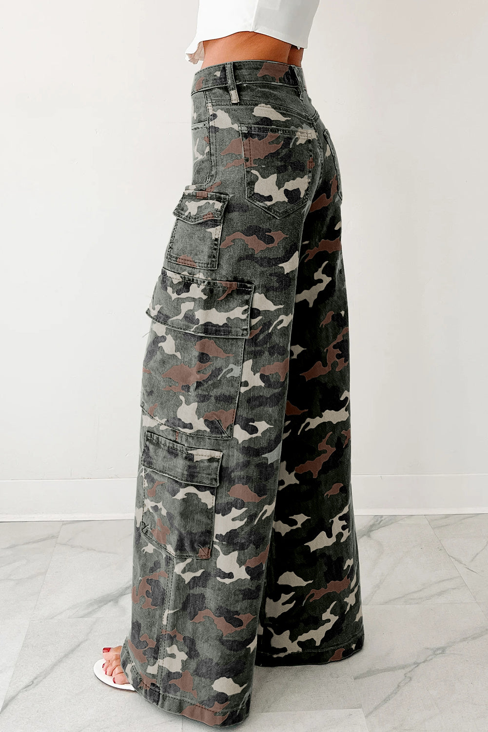 Stacey B's Green Camo Denim Cargo Wide Leg Pants