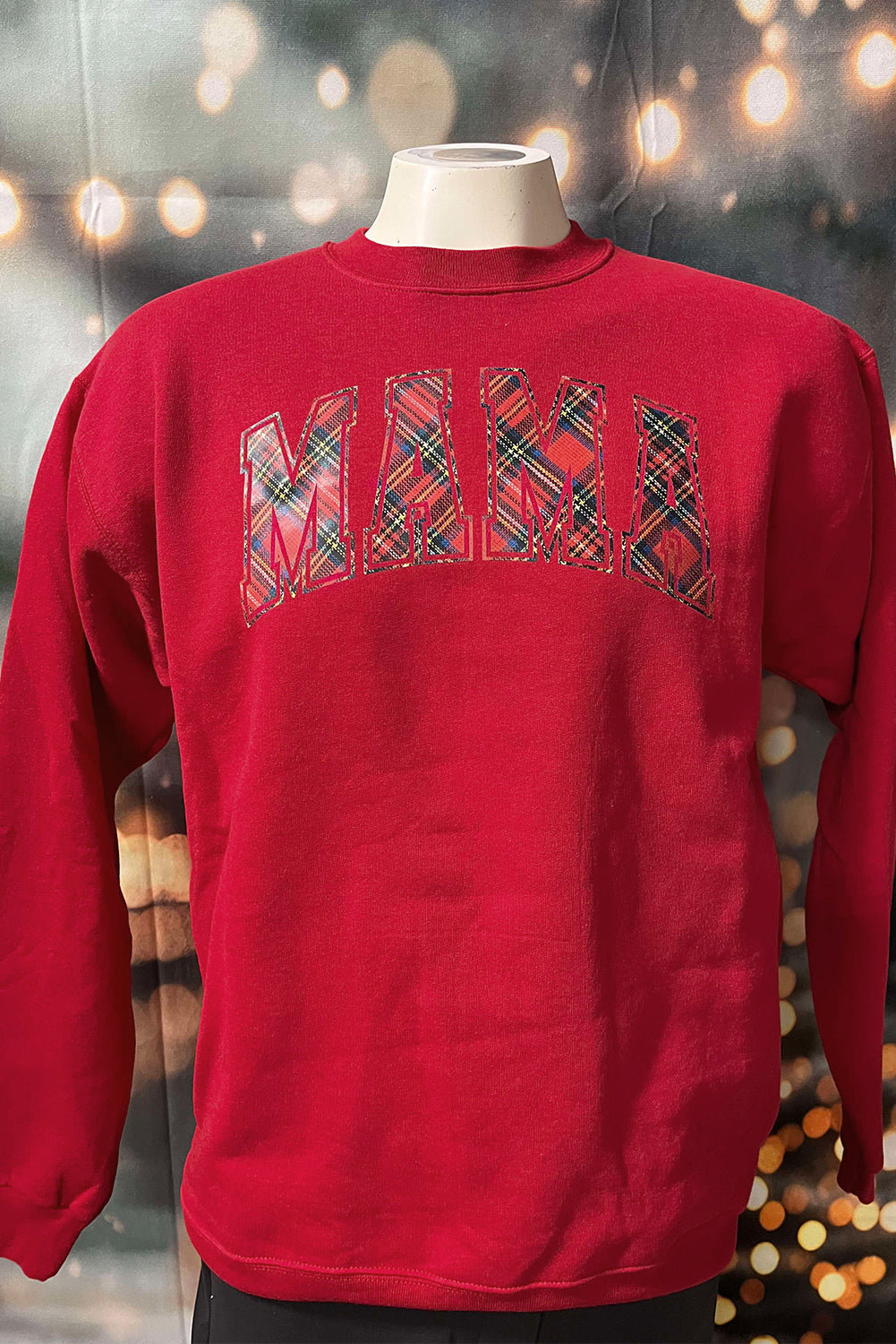 Stacey B's Red Plaid MAMA Graphic Christmas Holiday Crewneck Pullover and Pants Lounge Set