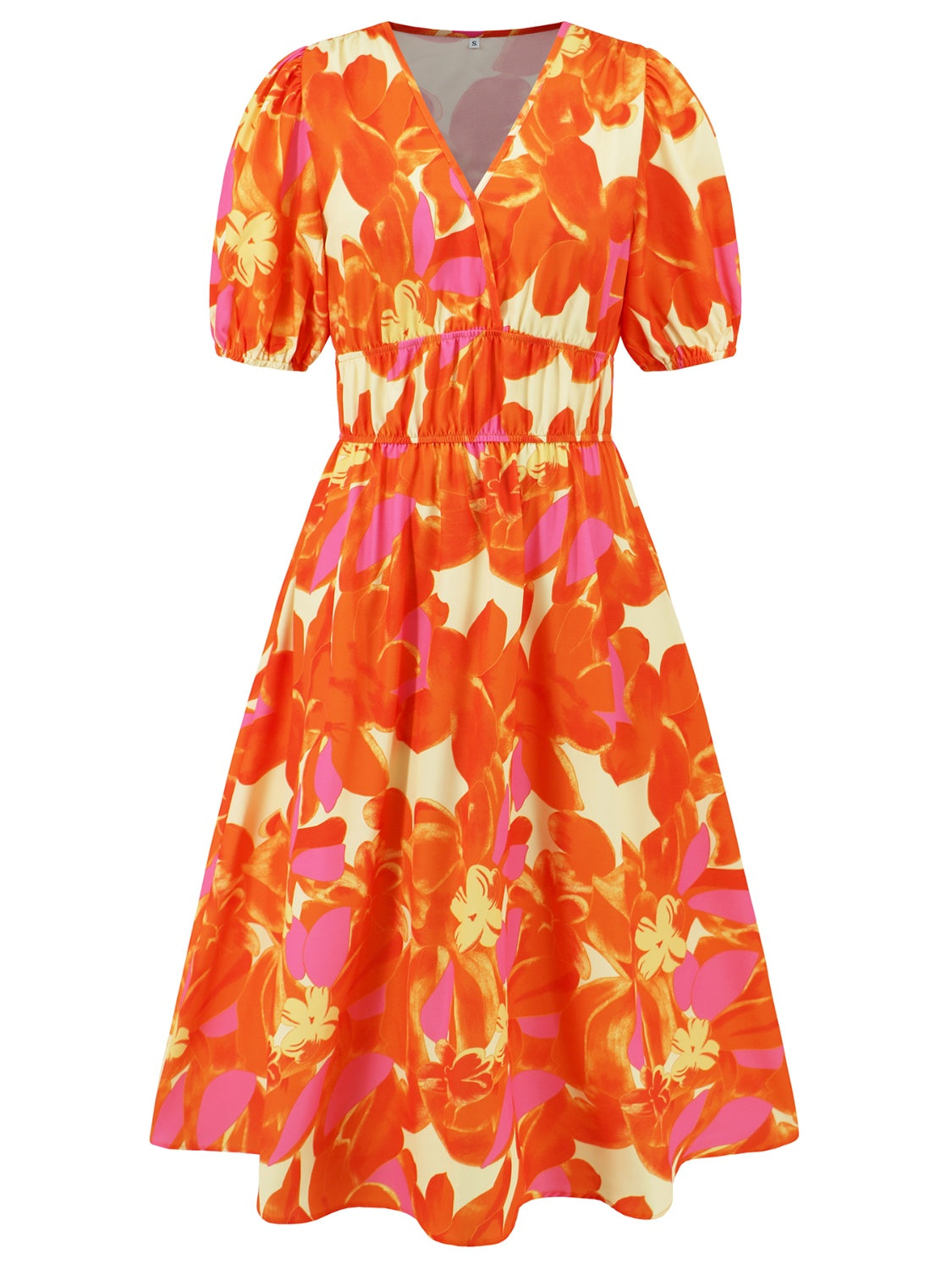 Stacey B's Ruched Printed Surplice Short Sleeve Dress