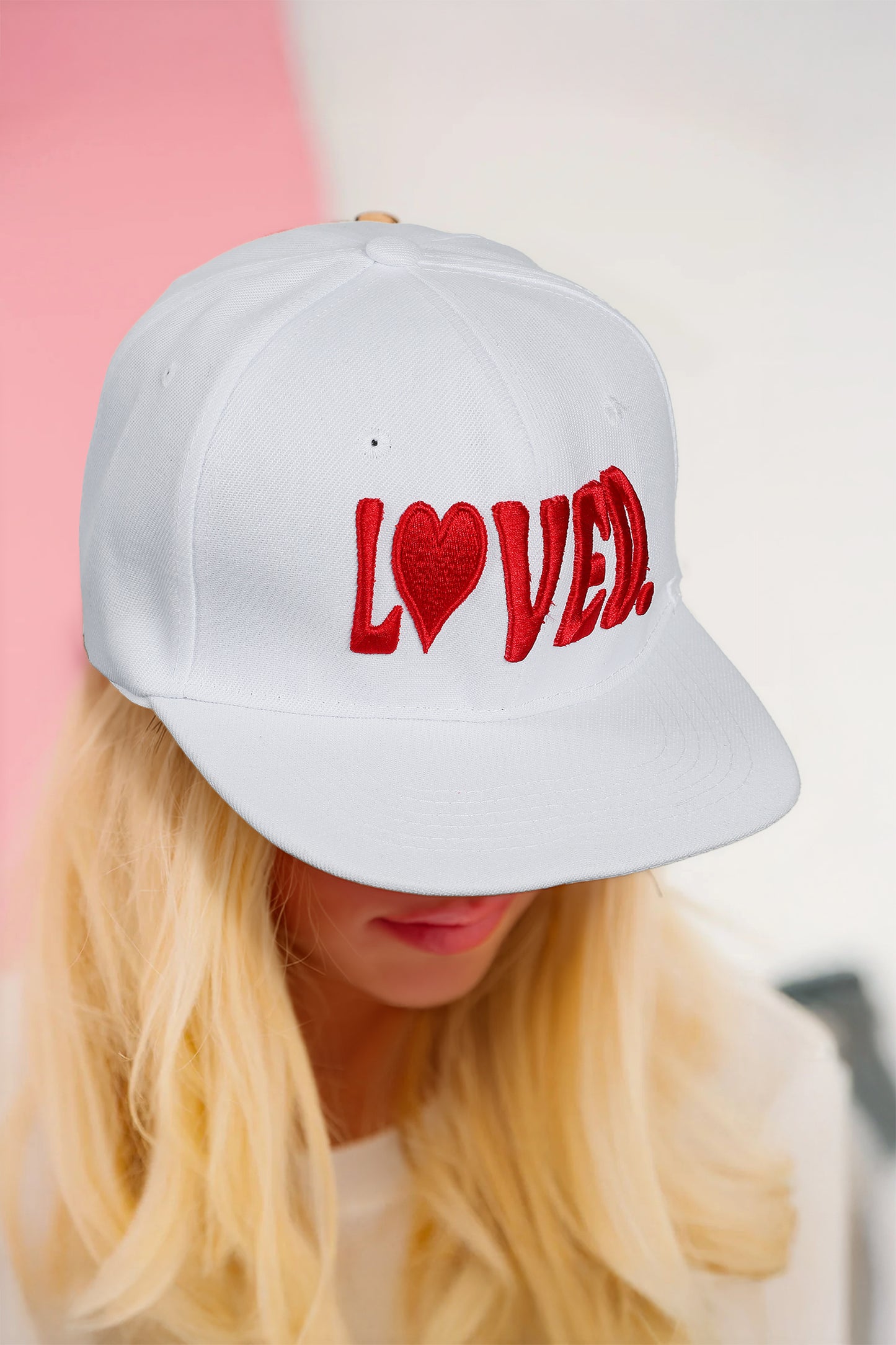 Stacey B's White LOVED Custom Embroidered Valentines Day Baseball Cap