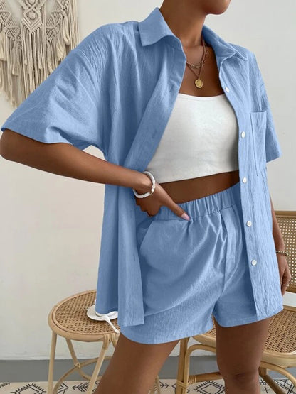 Stacey B's Button Up Short Sleeve Shirt and Shorts Set
