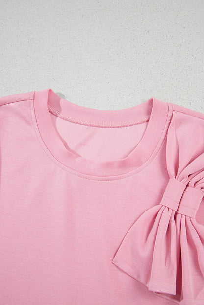 Stacey B's Pink Bow Applique Half Sleeve T-shirt
