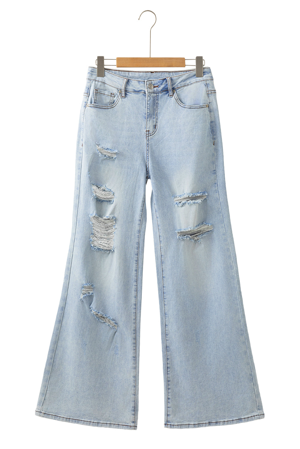 Stacey B's Beau Blue Light Wash Distressed High Waist Wide Leg Jeans