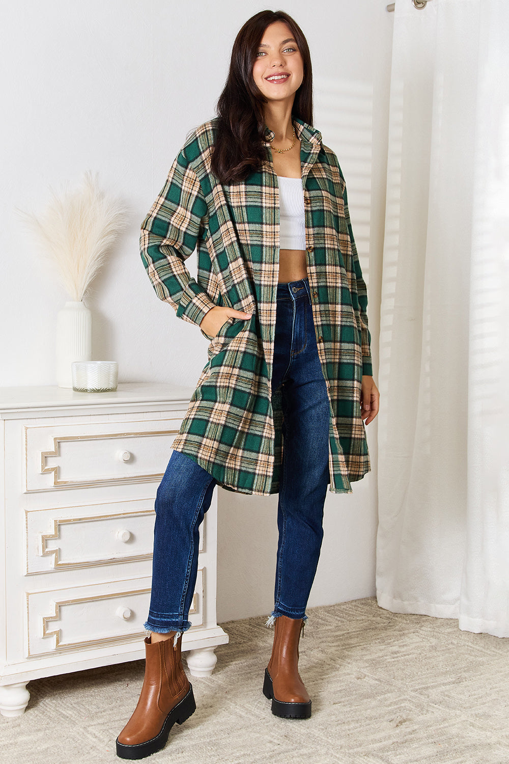 Stacey B's Mandy Plaid Collared Neck Long Sleeve Shirt