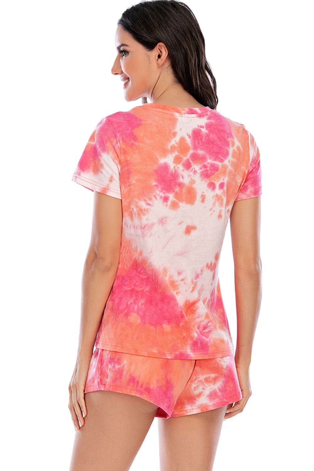 Stacey B's Tie-Dye Round Neck Short Sleeve Top and Shorts Lounge Set