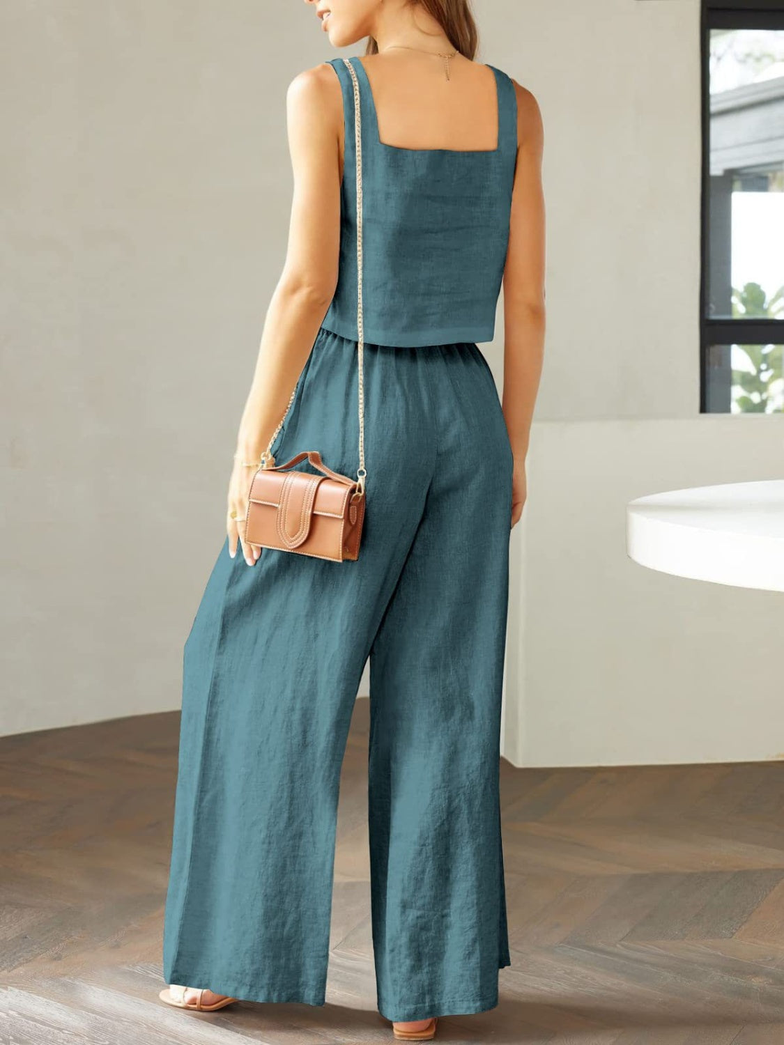 Stacey B's Square Neck Top and Wide Leg Pants Set