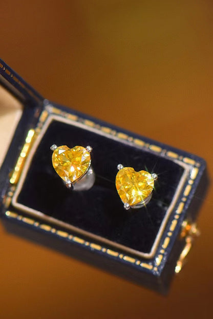 Stacey B's 2 Carat Yellow Heart Moissanite Platinum-Plated Earrings