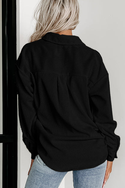 Stacey B's Black Houndstooth Corduroy Patchwork Flap Pocket Shacket