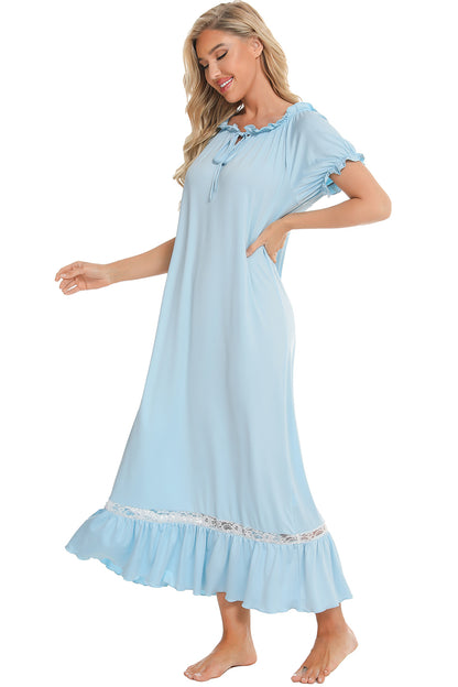 Stacey B's Lace Detail Short Sleeve Lounge Dress